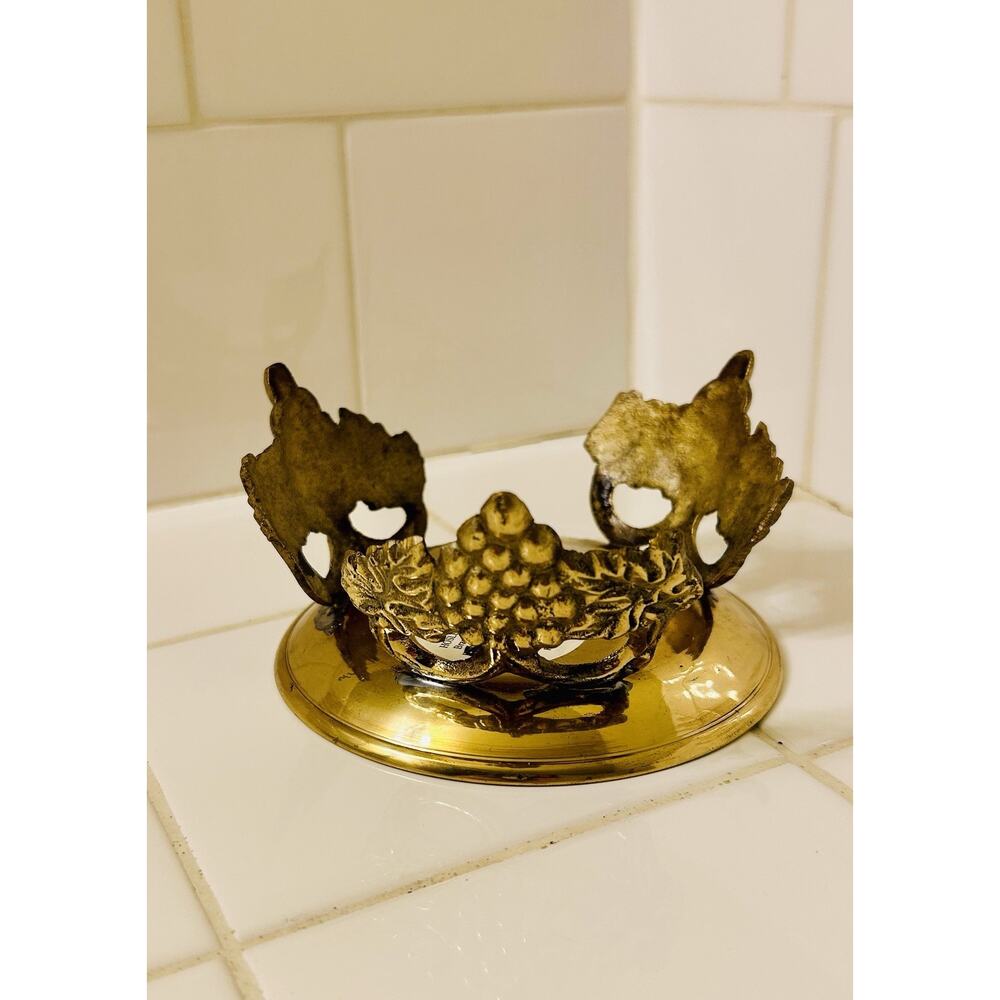 Vintage MCM Style 4.5" Brass Single Wine Bottle Holder Caddy Grape Design India